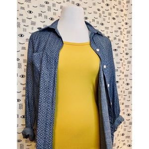 Loft Geo Print Chambray Button Down Shirt